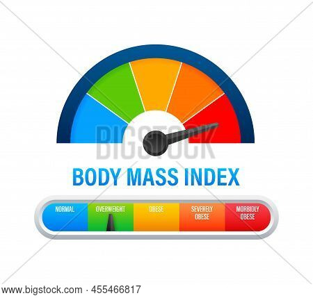Indikator Bmi On White Background. Chart Concept. Vector Icon.