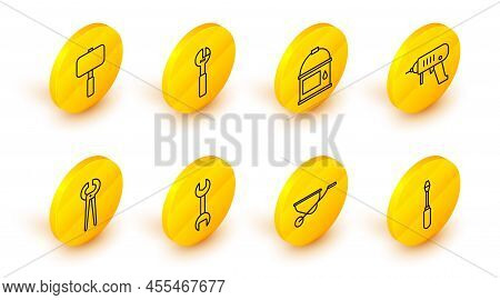 Set Line Screwdriver, Wheelbarrow, Wrench Spanner, Pincers And Pliers, Electric Drill Machine, Paint