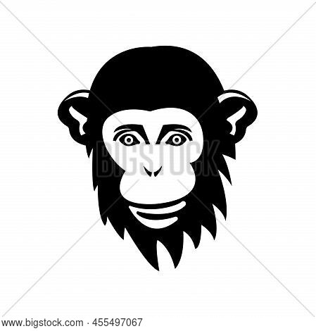 The Monkey's Face Is Isolated On A White Background. Flat Design. Black And White Vector Illustratio