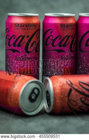 Samut Prakan, Thailand - May 30, 2022 : The New Packaging Design Of Coca-cola Starshine, A Limited E