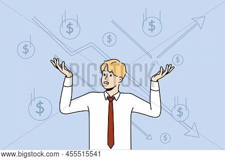 Unhappy Businessman Feel Frustrated With Stock Market Crisis Losing Money. Distressed Man Employee C