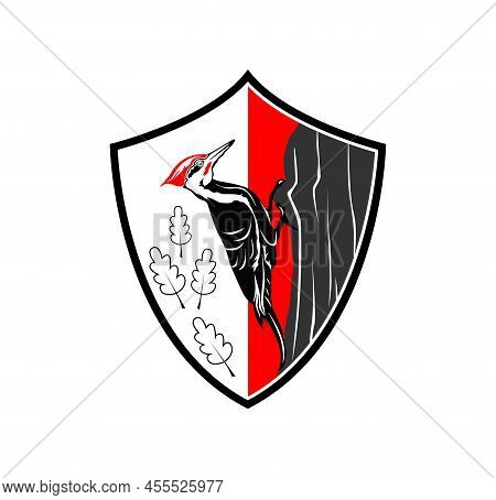 Illustration On Theme Of Coat Of Arms With Beautiful Silhouette Of Woodpeker