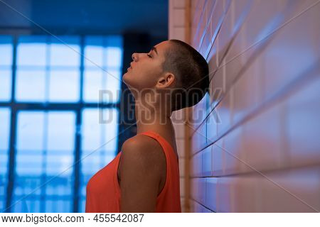 Photograph Expression Lonely Teenage Woman At Home. Portrait Sad Girl Who Looks Thoughtful About Pro