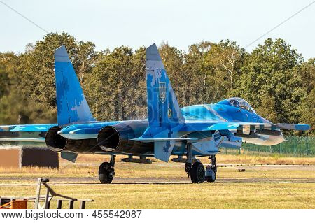 Ukrainian Air Force Sukhoi Su-27 Flanker Fighter Aircraft On The Tarmac Of Kleine-brogel Airbase. Be