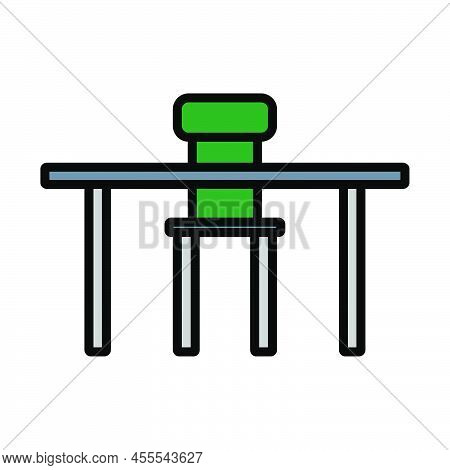 Icon Of Table And Chair. Editable Bold Outline With Color Fill Design. Vector Illustration.