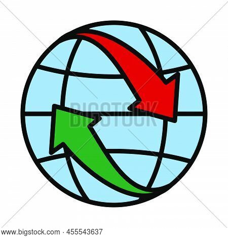 Icon Of Globe With Arrows. Editable Bold Outline With Color Fill Design. Vector Illustration.