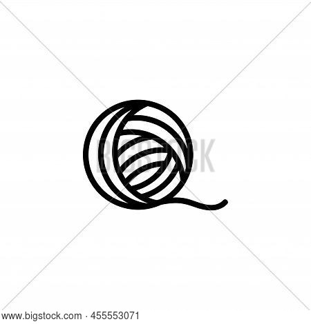 Yarn Ball For Knitting, Wool Thread. Flat Vector Icon Illustration. Simple Black Symbol On White Bac