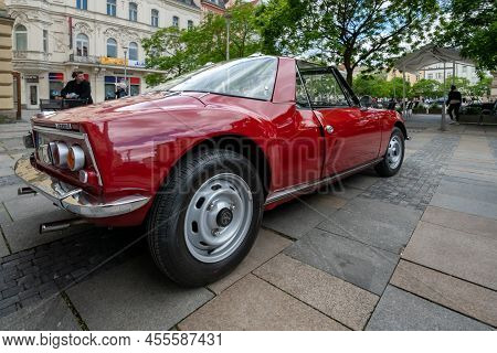 Ostrava, Czechia - 05.28.2022: Low Angle Wide Shot Of Veteran Matra Sports M530 Lx Back And Side. Vi