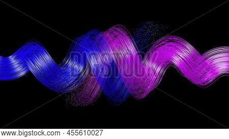 3d Abstract Neon Data Background. Colored Glowing Energy Lines, Spheres And Pulses On An Empty Black