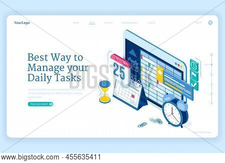 Daily Tasks Management Banner. Software And Strategies For Productive Planning Work Or Education. Ve