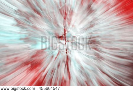 Zoom Burst Effect From Pink Flower Branch With Color Manipulation. Motion Blur Background.