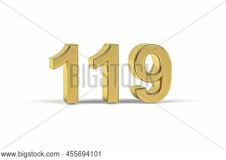 Golden 3d Number 119 - Year 119 Isolated On White Background - 3d Render