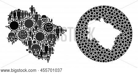 Collage Uttarakhand State Map Designed From Sars Virus Items And People And Dead Head Items. Sick Vi