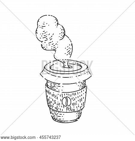 Disposable Coffee To Go Sketch Hand Drawn Vector Paper Drink, Takeaway Hot Latte, Cfe Mug Vintage Bl