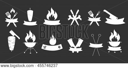 Logo Constructor For Doner, Kebab, Barbecue, Grill Party Logo Set. Vector Stock Illustration Isolate