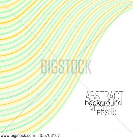Light Green, Orange, Yellow Curved Stripes. Multicolored Pinstripe Pattern, White Background. Smooth