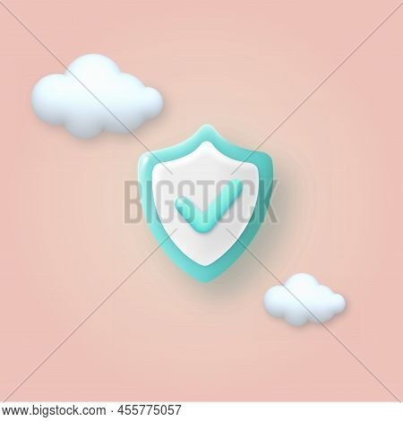 3D Shield Protection Icon With Check. Vector