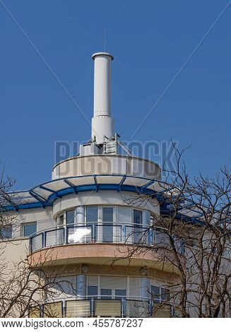 Civil Defense Siren Air Raid Warning At Top Of Building
