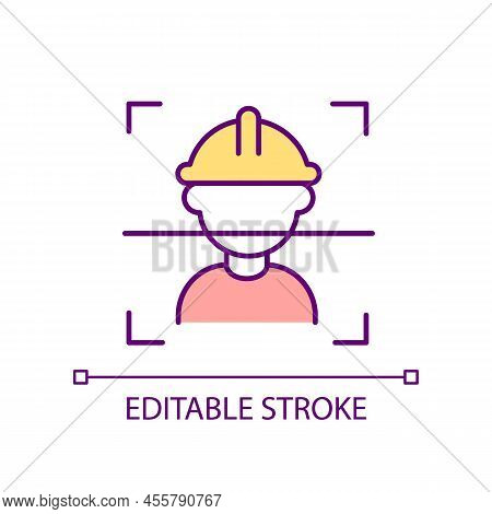 Facial Recognition Technology In Construction Workplace Rgb Color Icon. Verifying Employee Identity.