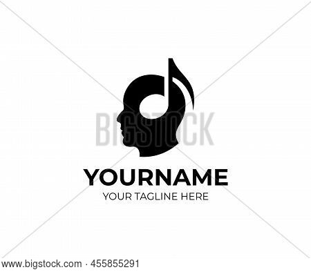 Head Of A Man In Headphones In The Form Of A Musical Note, Logo Design. Music And Sound, Vector Desi