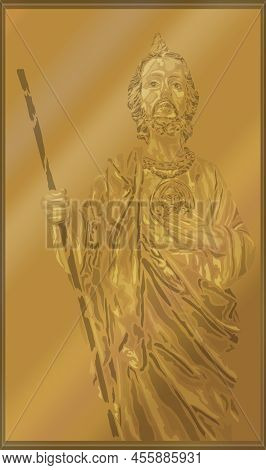 Digital Illustration With The Image Of San Judas Tadeo In Golden Colors