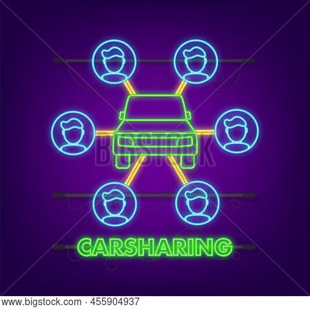 Car Sharing Concept. Neon Icon. Carsharing Vector Icon On White Background. Lillustration For Mobile