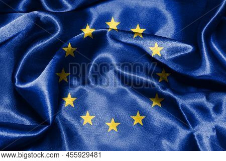 European Union Flag. Official Colors And Proportion. Blue Background With Yellow Stars Illustration