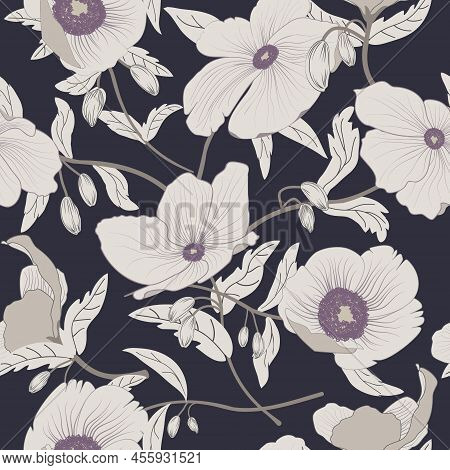 Seamless Abstract Pattern On Dark Blue Background.