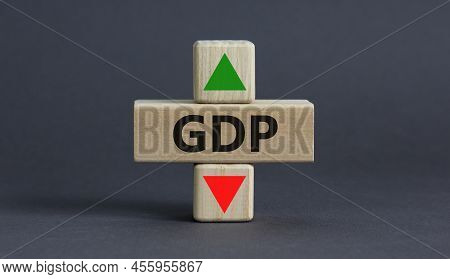 Gdp Gross Domestic Product Symbol. A Cube With Up Icon. Wooden Block With Word Gdp. Beautiful Grey B