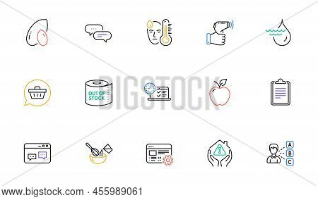 Apple, Fever And Web Settings Line Icons For Website, Printing. Collection Of Hydroelectricity, Brow