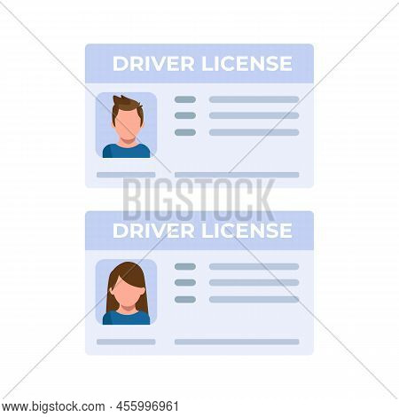 Car Driver License With Photo Isolated On White Background. Identification Card. Vector Stock