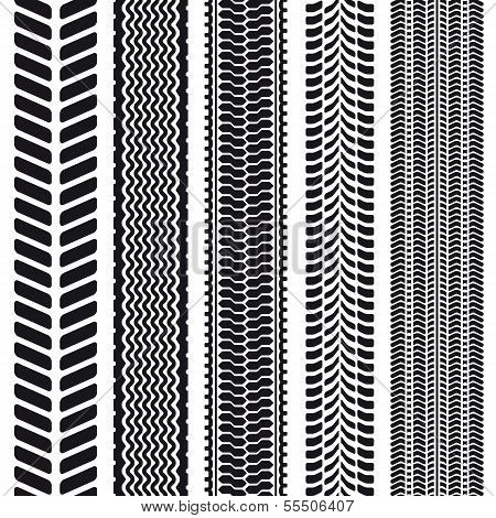 Set Of 5 Tire Treads. Seamless Texture.