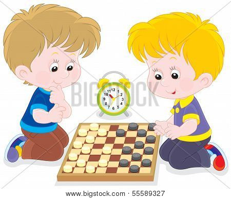Children play checkers