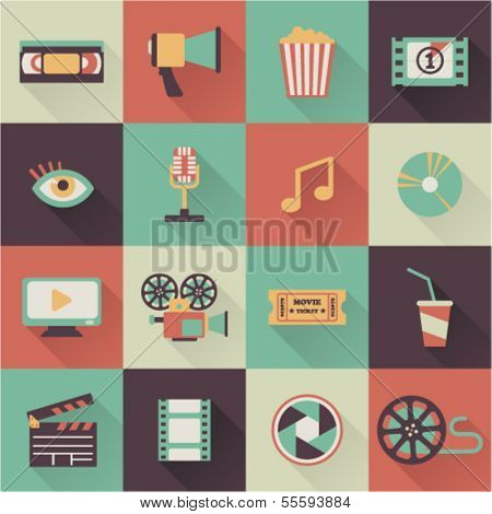 set van platte bioscoop pictogrammen