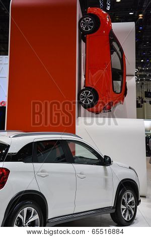 Citroen C1 Hanging On A Wall At The Geneva Motor Show