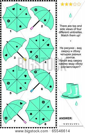 Visual puzzle with top and side views of umbrellas