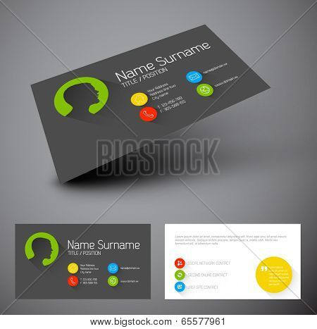 Modern simple business card template with flat user interface and long shadows