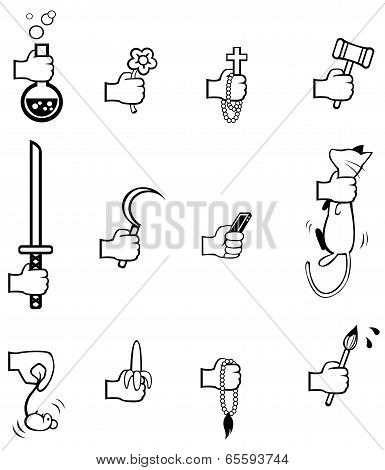 Hand Holding Different Things Icon Set