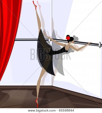 exercising of ballet dancer in black