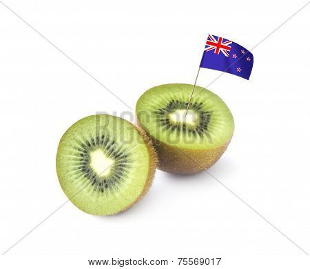 Kiwi Fruit And Flag On White Background