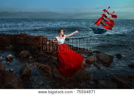Beautiful girl holding a kite