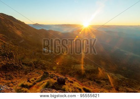 View Of Sunrise From Devikulam Hill. Munnar