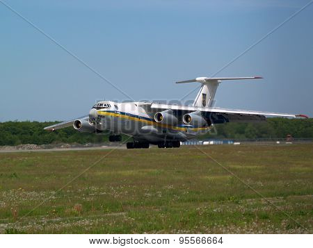 Ukraine Air Force IL-76MD aircraft landing on the runway