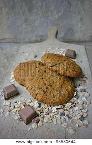 Homemade oat cookies with chocolate