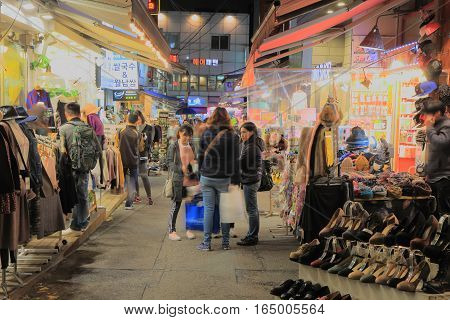 SEOUL SOUTH KOREA - OCTOBER 23, 2016: Unidentified people visit Ewha Woman's university fashion street.