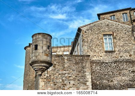Stone medieval walls and buildings in Aubenas France