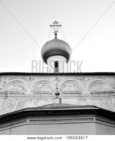 Old Church Barlaam Khutynsky in Vologda Russia. Black and white.
