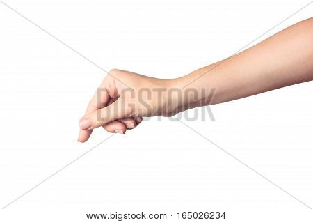 Woman hand hold object or other isolated on white background. isolated on white background