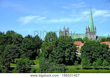 11th Centure Nidaros Cathedral in the City of Trondheim Norway. Photo taken during Summer.
