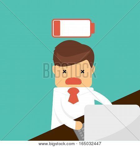 Businessman Feeling Tired And Low Power Battery.. Business Concept .